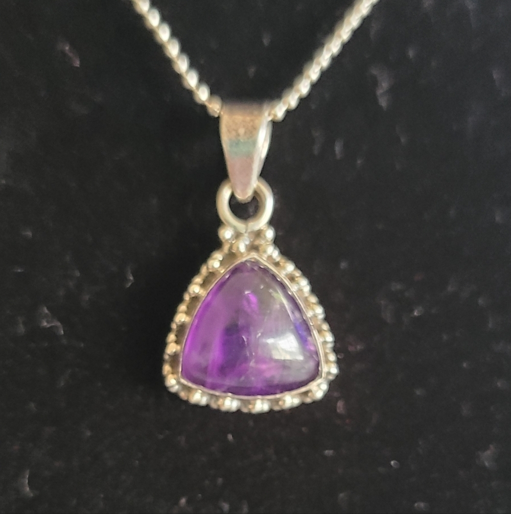 Sterling Amethyst Pendant Necklace - Picture 2 of 5